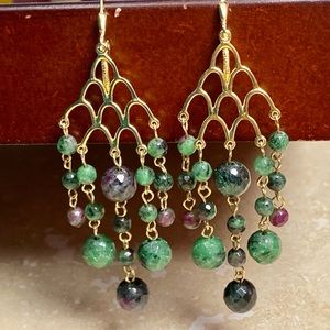 Jade Beaded Chandelier Earrings